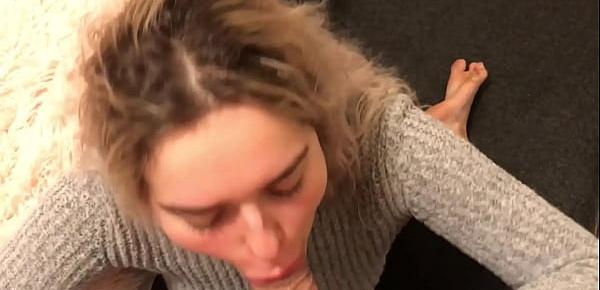 Euro slut Eva drinks COFFEE with CUM!